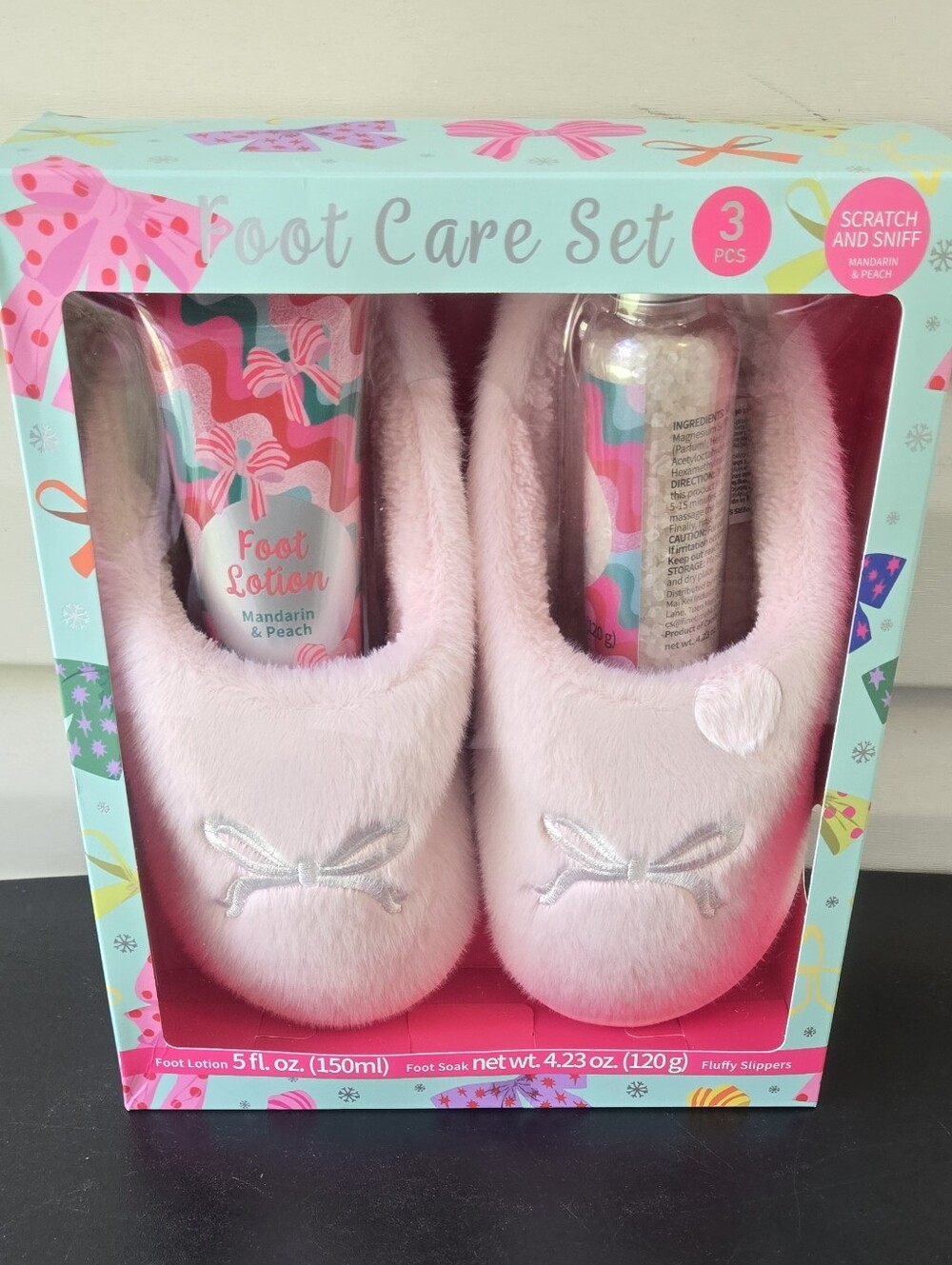 Plush Pink Slipper Foot Care Set - Includes Lotion & Foot Soak